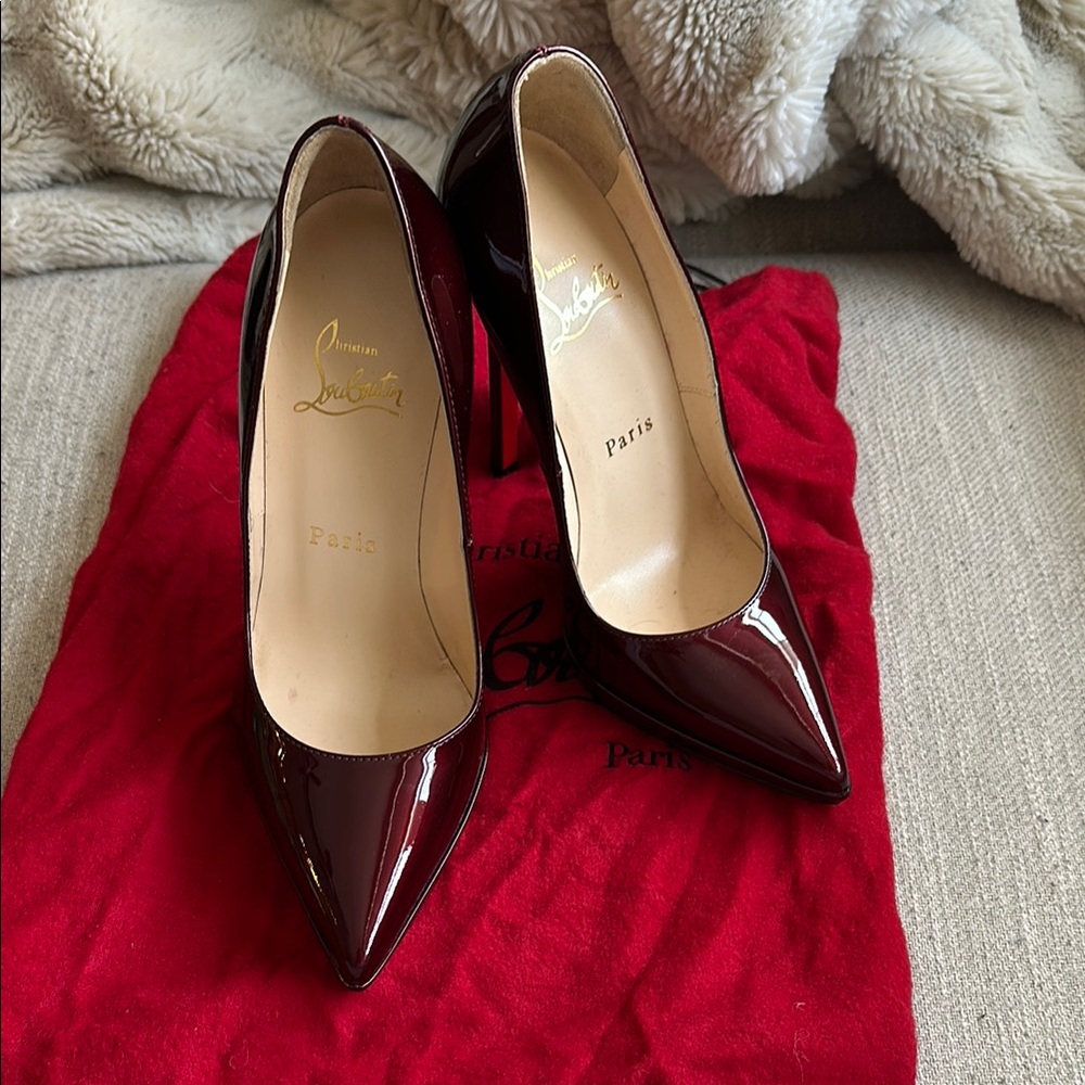 Christian Louboutin Burgundy Patent Leather Pumps. Fit Like a 6